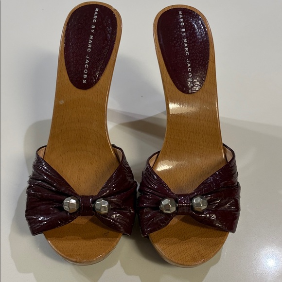 Marc Jacobs Shoes - Marc Jacobs Wood Burgundy Mules with Bow Accent-Y2K